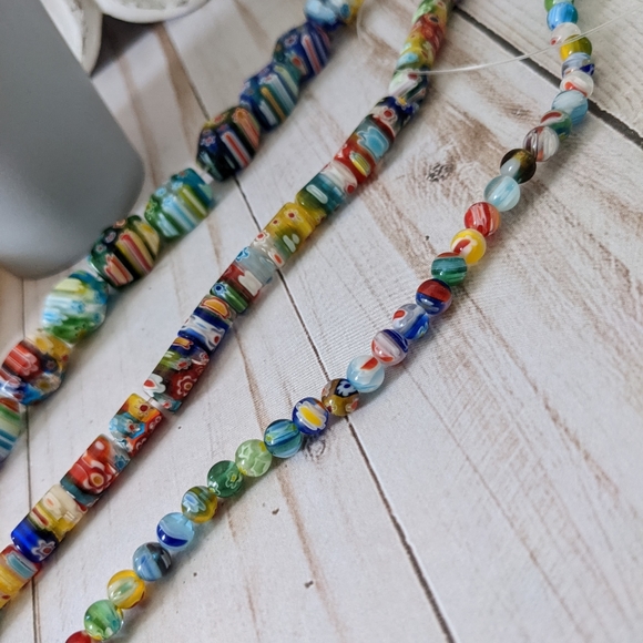 3 Multicolored Millefiori Glass  Beaded Strands - Picture 5 of 6